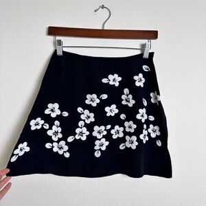Express vintage Y2K black white floral rayon side zip mini skirt S